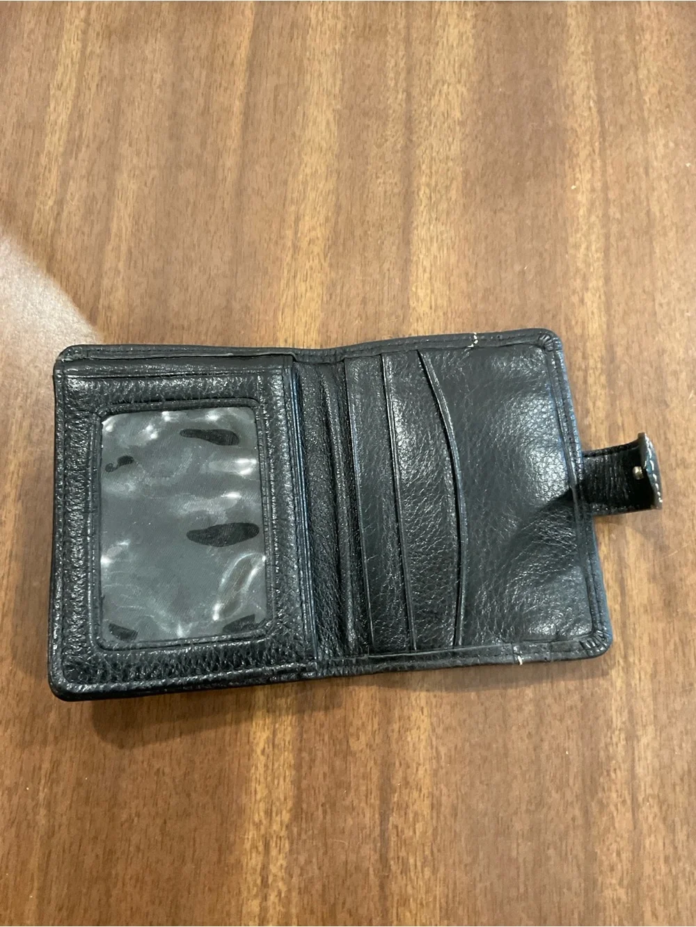 Brighton Black Leather pebble Wallet with Silver Decorative Chain Accent